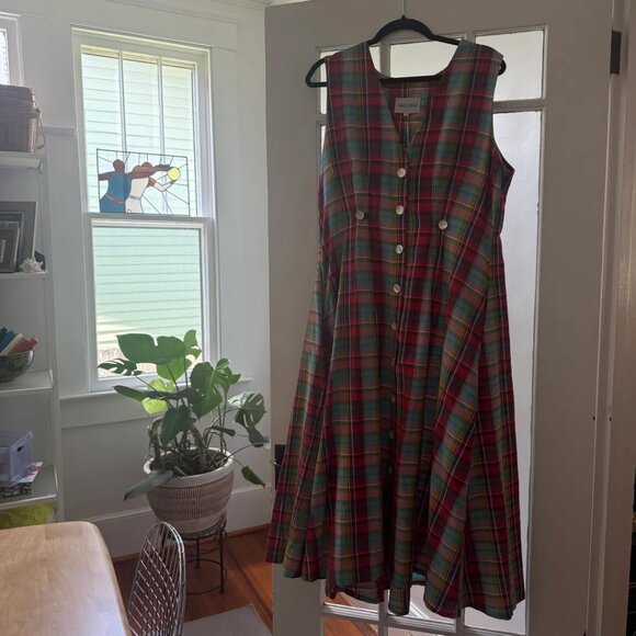 Nikki Chasin Sleeveless Baroness Dress Pink Peony Plaid - Picture 5 of 6